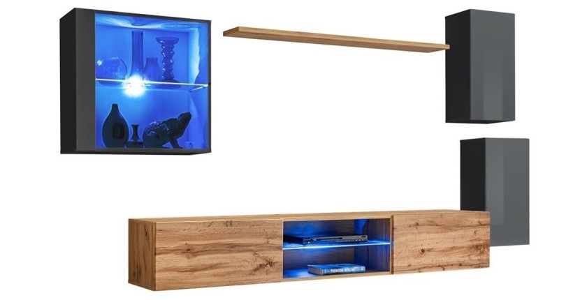 Ensemble meubles de salon SWITCH XXIII design, coloris gris et chêne