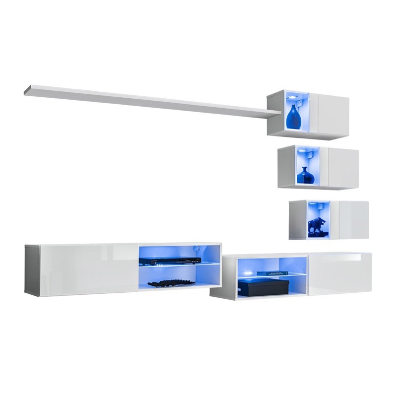Ensemble meubles de salon SWITCH XXIV design, coloris blanc brillant.