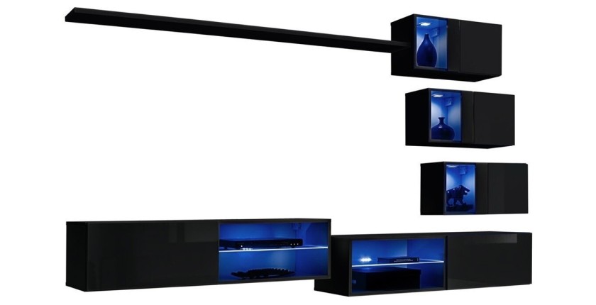 Ensemble meubles de salon SWITCH XXIV design, coloris noir brillant.