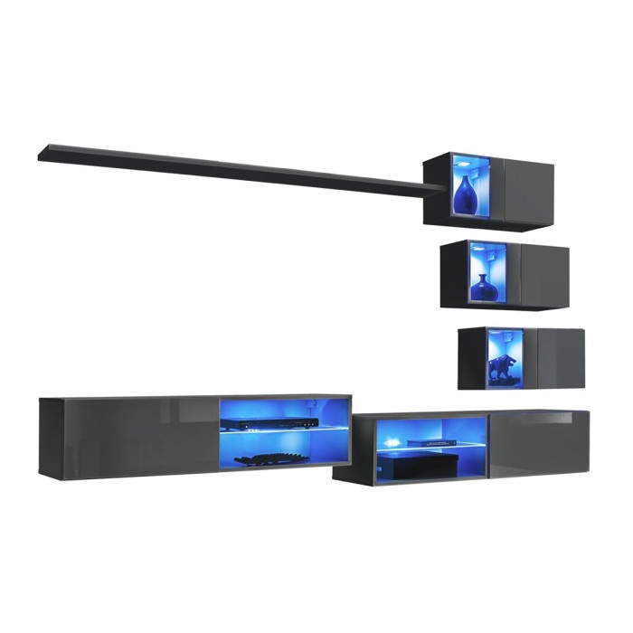 Ensemble meubles de salon SWITCH XXIV design, coloris gris brillant.