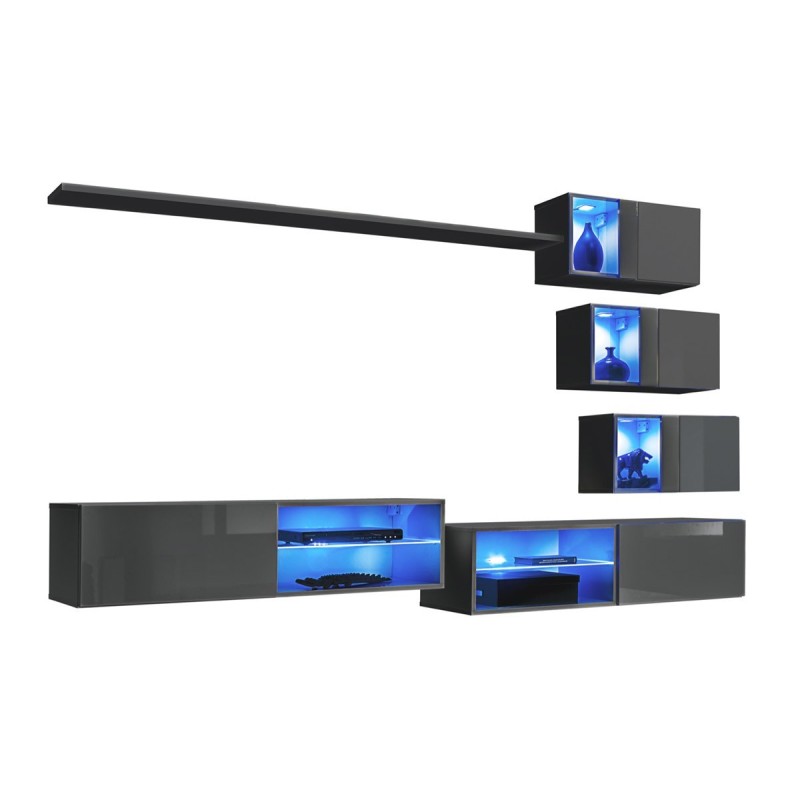 Ensemble meubles de salon SWITCH XXIV design, coloris gris brillant.