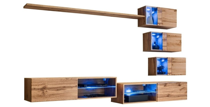 Ensemble meubles de salon SWITCH XXIV design, coloris chêne.