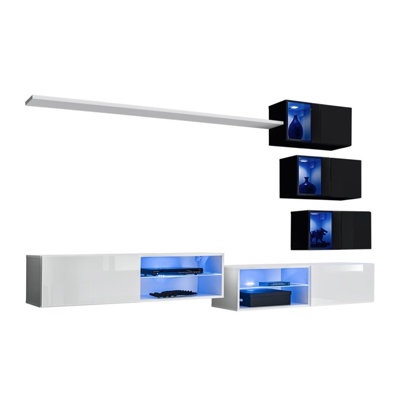 Ensemble meubles de salon SWITCH XXIV design, coloris blanc et noir.