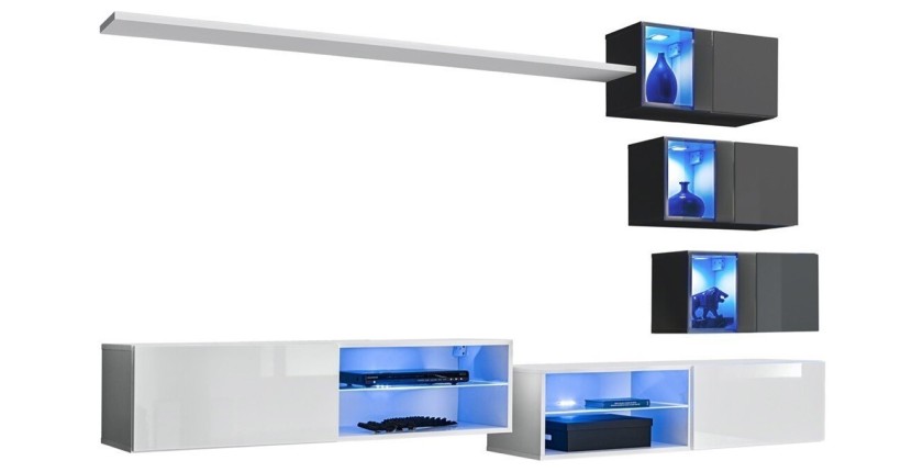 Ensemble meubles de salon SWITCH XXIV design, coloris blanc et gris.