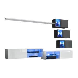 Ensemble meubles de salon SWITCH XXIV design, coloris blanc et gris.