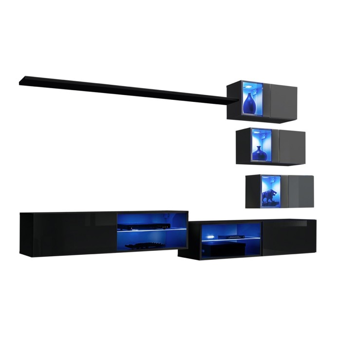 Ensemble meubles de salon SWITCH XXIV design, coloris noir et gris.