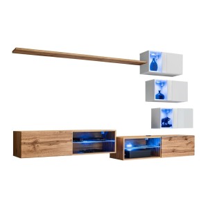 Ensemble meubles de salon SWITCH XXIV design, coloris chêne et blanc.