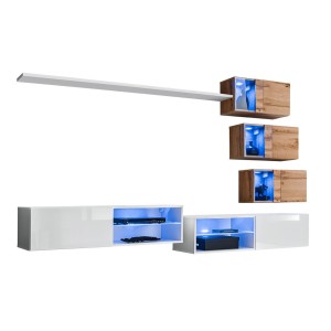 Ensemble meubles de salon SWITCH XXIV design, coloris blanc et chêne.