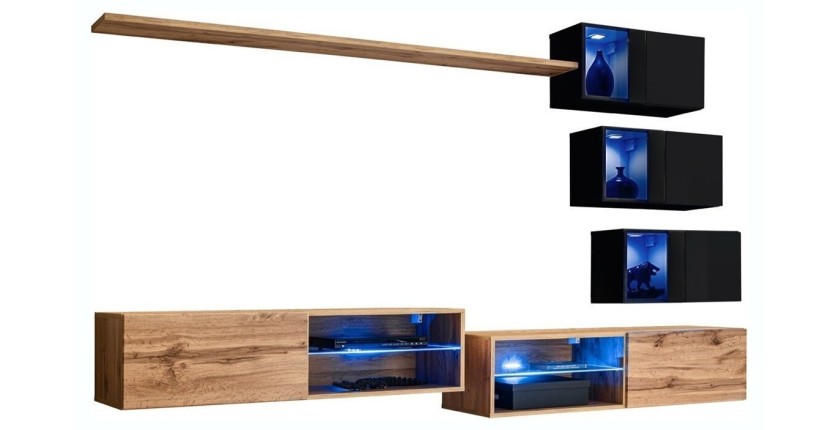 Ensemble meubles de salon SWITCH XXIV design, coloris chêne et noir.