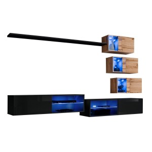 Ensemble meubles de salon SWITCH XXIV design, coloris noir et chêne.