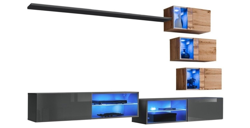 Ensemble meubles de salon SWITCH XXIV design, coloris Gris et chêne.