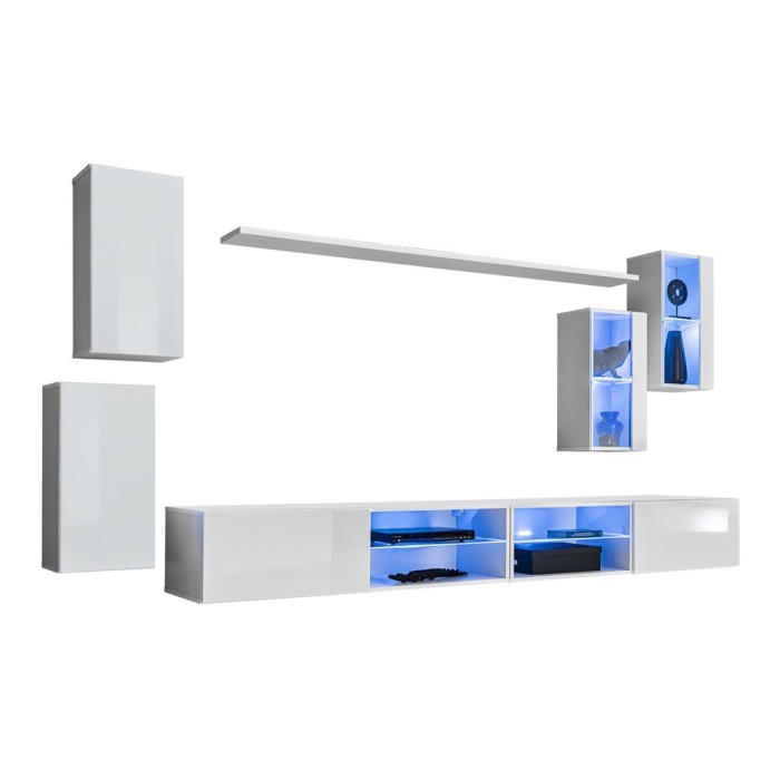 Ensemble meubles de salon SWITCH XXV design, coloris blanc brillant.