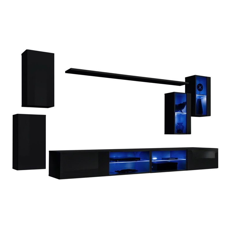 Ensemble meubles de salon SWITCH XXV design, coloris noir brillant.
