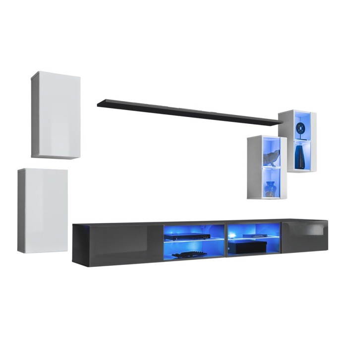 Ensemble meubles de salon SWITCH XXV design, coloris blanc et gris.