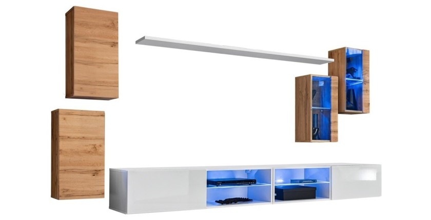 Ensemble meubles de salon SWITCH XXV design, coloris chêne et blanc.