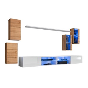 Ensemble meubles de salon SWITCH XXV design, coloris chêne et blanc.