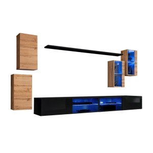 Ensemble meubles de salon SWITCH XXV design, coloris chêne et noir.