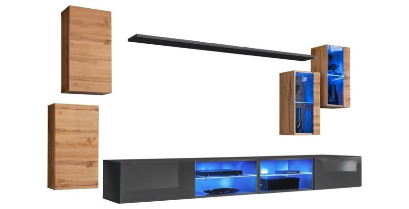 Ensemble meubles de salon SWITCH XXV design, coloris chêne et gris.