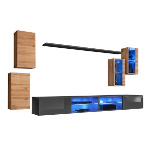 Ensemble meubles de salon SWITCH XXV design, coloris chêne et gris.