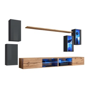 Ensemble meubles de salon SWITCH XXV design, coloris gris et chêne.