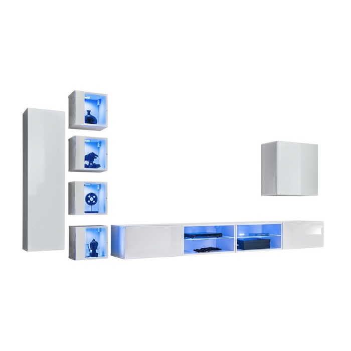 Ensemble meubles de salon SWITCH XXVI design, coloris blanc brillant.