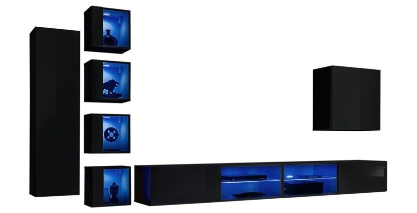 Ensemble meubles de salon SWITCH XXVI design, coloris noir brillant.