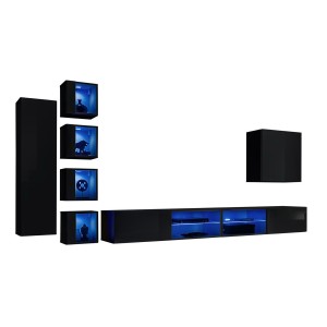 Ensemble meubles de salon SWITCH XXVI design, coloris noir brillant.