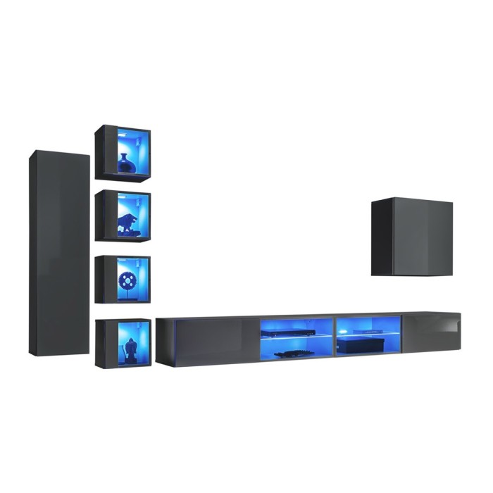 Ensemble meubles de salon SWITCH XXVI design, coloris gris brillant.