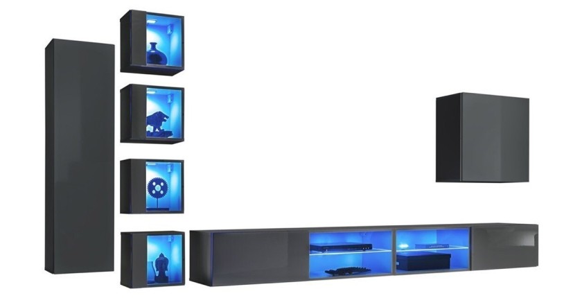Ensemble meubles de salon SWITCH XXVI design, coloris gris brillant.