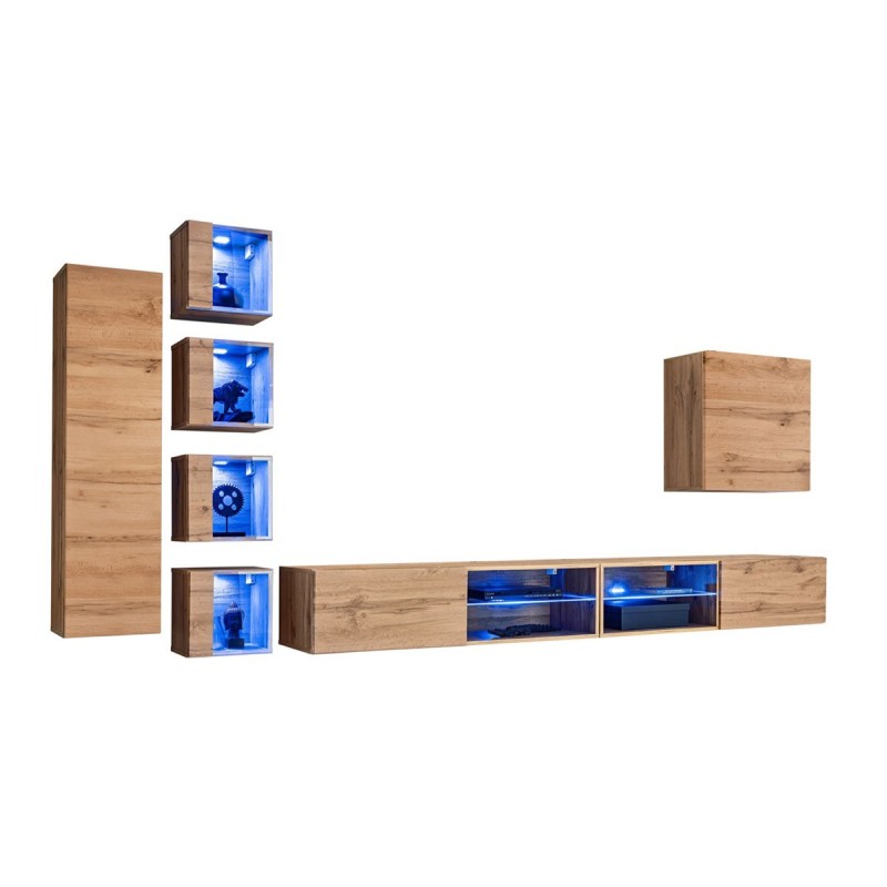 Ensemble meubles de salon SWITCH XXVI design, coloris chêne.