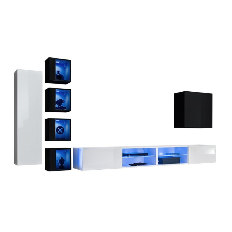 Ensemble meubles de salon SWITCH XXVI design, coloris blanc et noir.