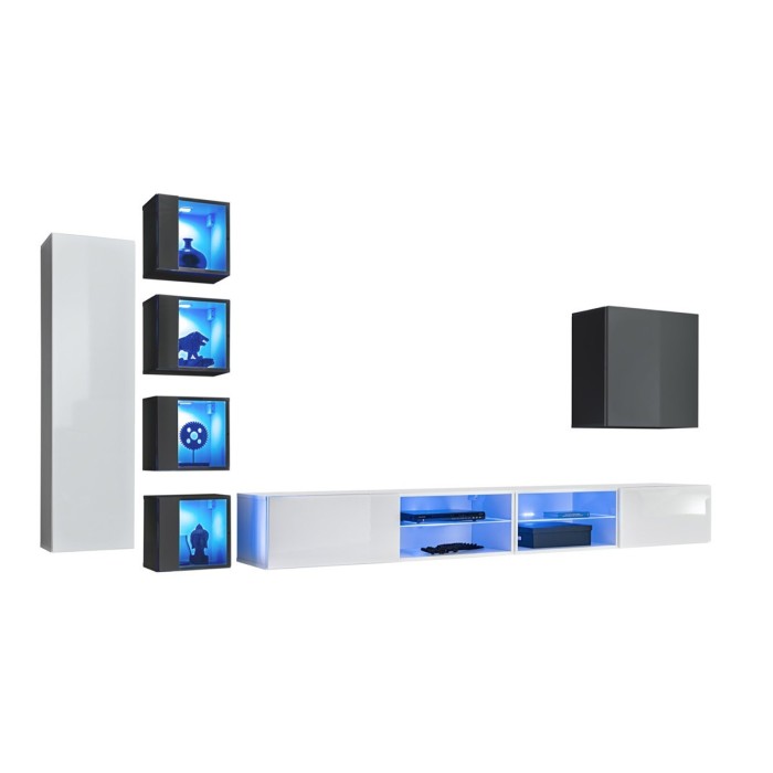 Ensemble meubles de salon SWITCH XXVI design, coloris blanc et gris.