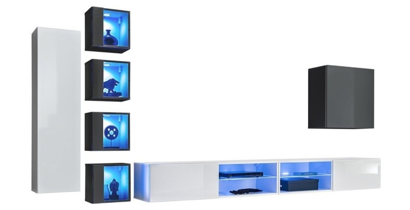 Ensemble meubles de salon SWITCH XXVI design, coloris blanc et gris.