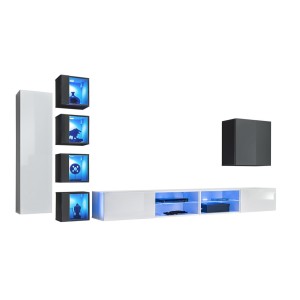 Ensemble meubles de salon SWITCH XXVI design, coloris blanc et gris.