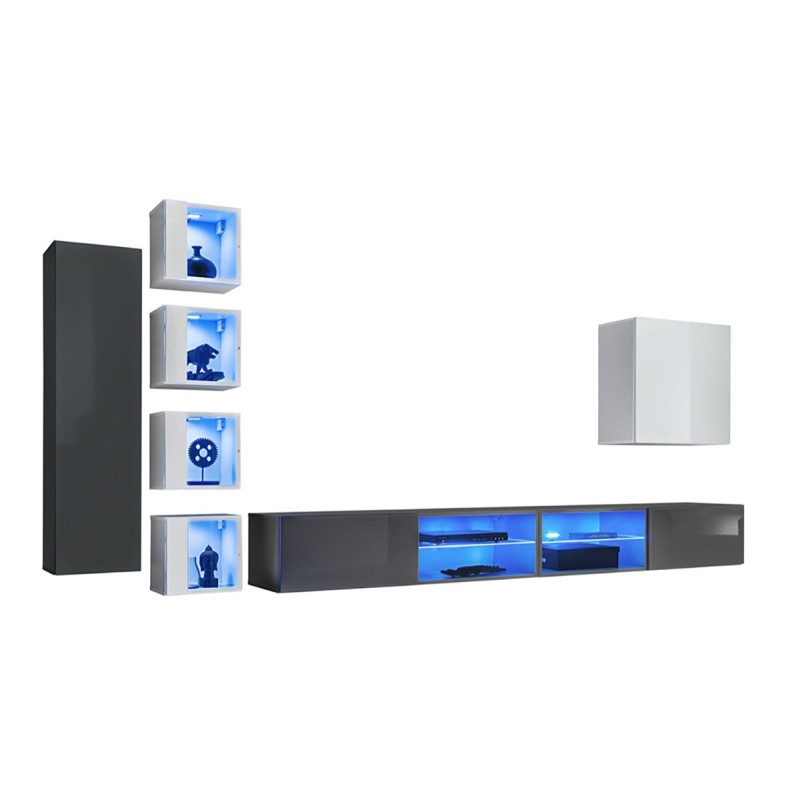 Ensemble meubles de salon SWITCH XXVI design, coloris gris et blanc.