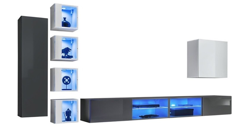 Ensemble meubles de salon SWITCH XXVI design, coloris gris et blanc.