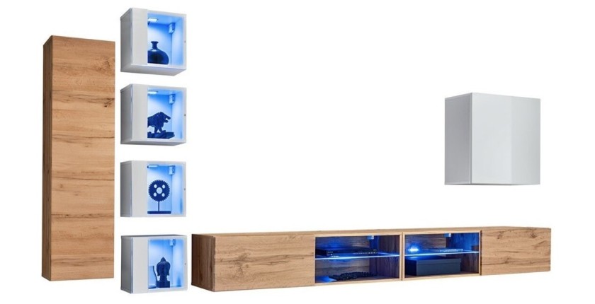 Ensemble meubles de salon SWITCH XXVI design, coloris chêne et blanc.