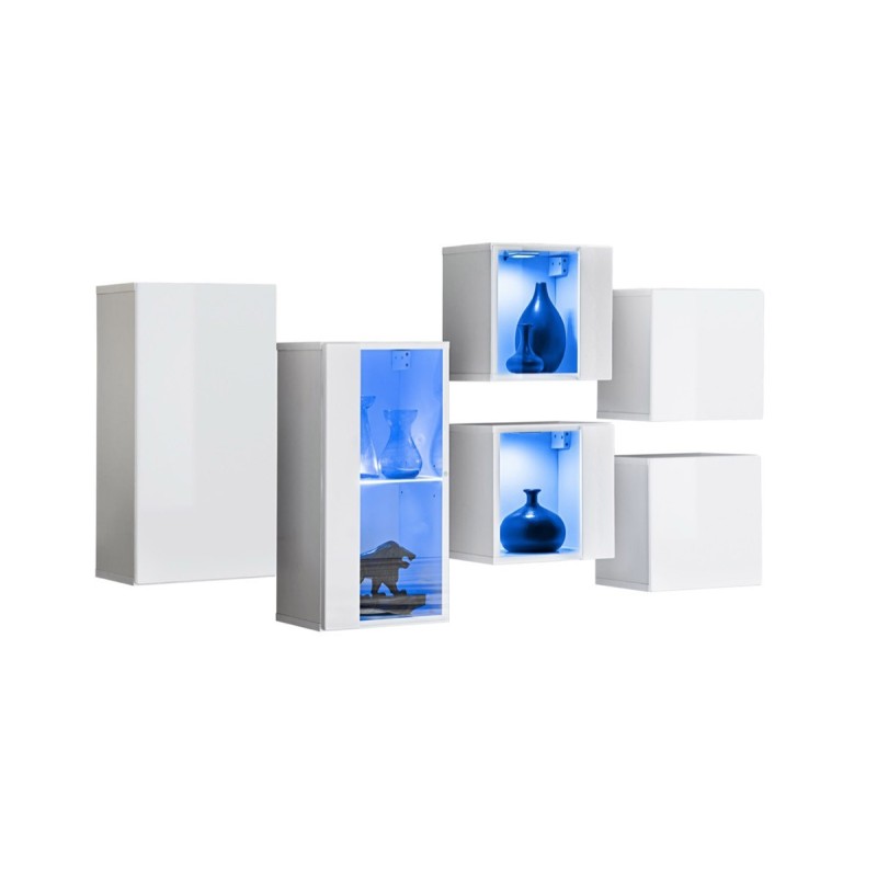 Ensemble meubles de salon SWITCH SBIV design. coloris blanc brillant. Système LED intégré.