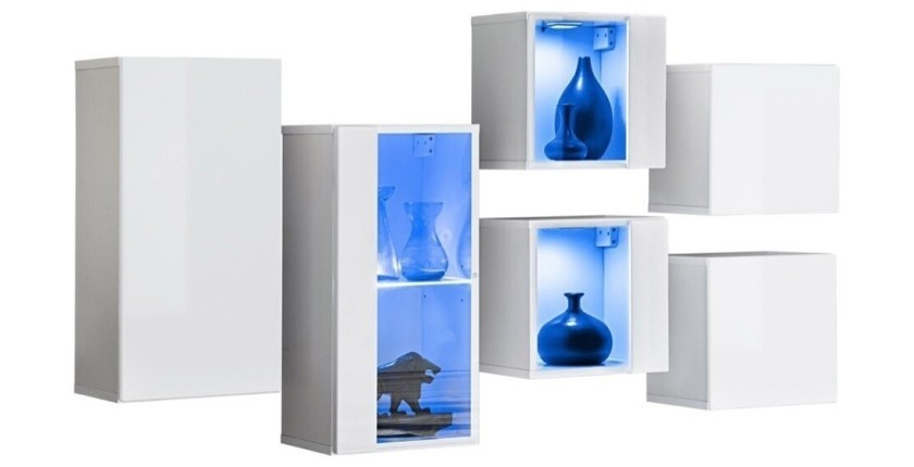 Ensemble meubles de salon SWITCH SBIV design. coloris blanc brillant. Système LED intégré.