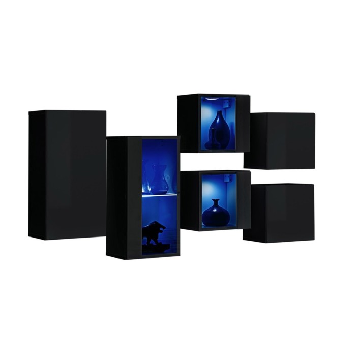 Ensemble meubles de salon SWITCH SBIV design. Coloris noir brillant. Système LED intégré.