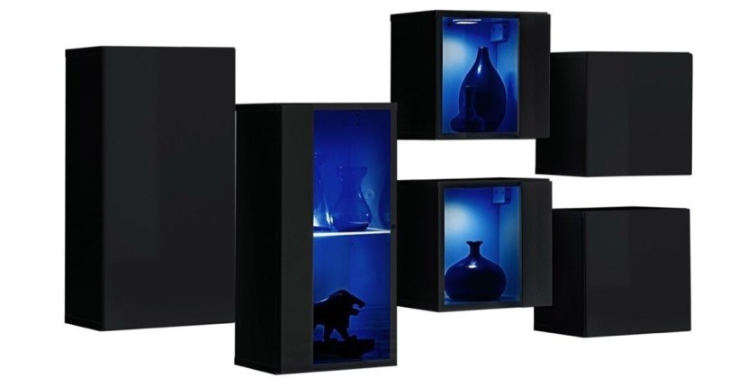 Ensemble meubles de salon SWITCH SBIV design. Coloris noir brillant. Système LED intégré.