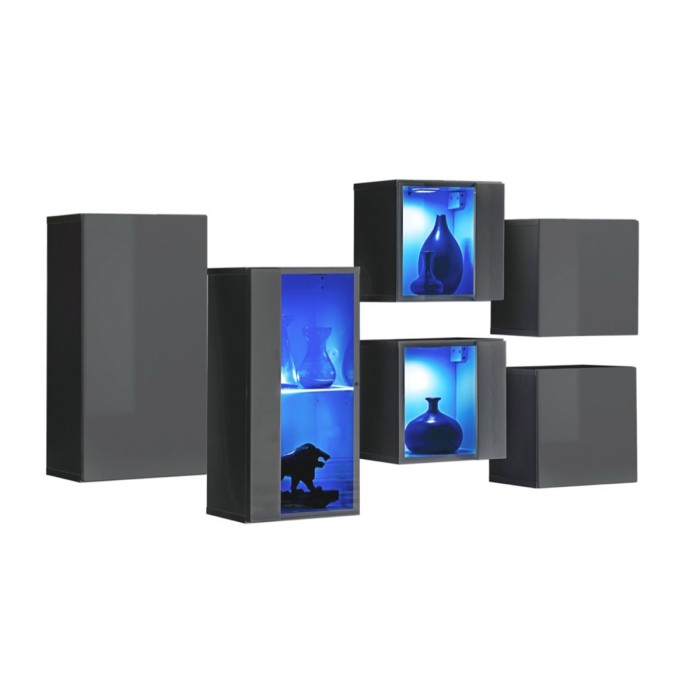 Ensemble meubles de salon SWITCH SBIV design. Coloris gris brillant. Système LED intégré.