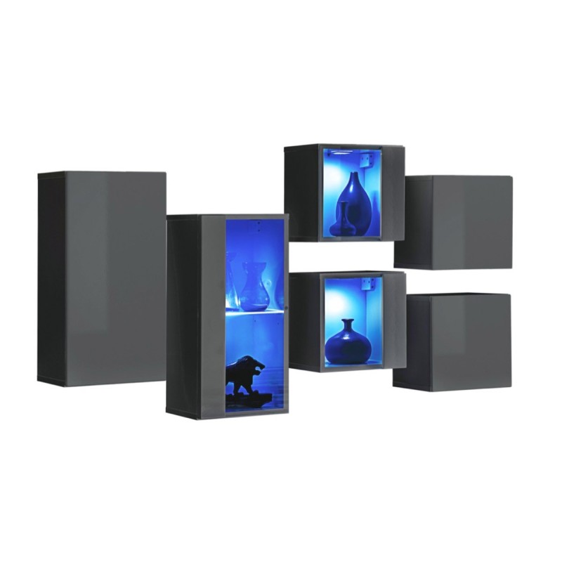 Ensemble meubles de salon SWITCH SBIV design. Coloris gris brillant. Système LED intégré.