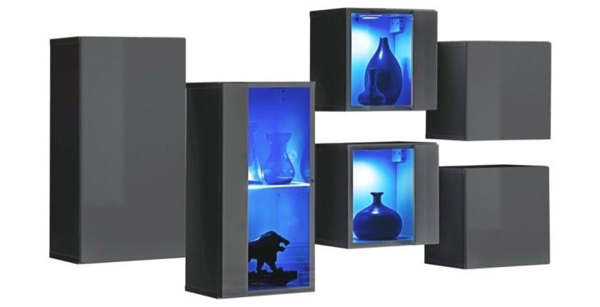 Ensemble meubles de salon SWITCH SBIV design. Coloris gris brillant. Système LED intégré.