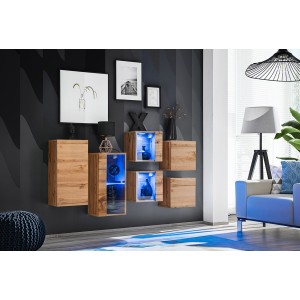 Ensemble meubles de salon SWITCH SBIV design. Coloris chêne. Système LED intégré.