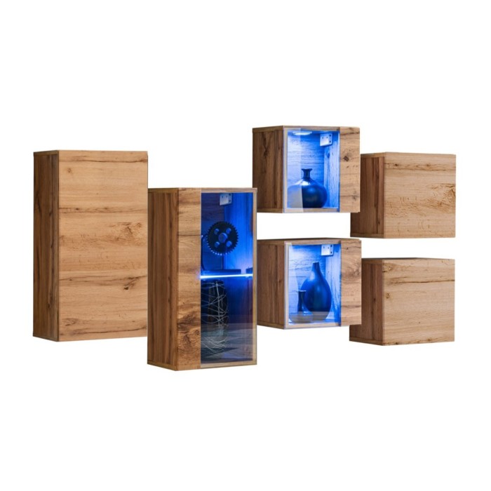 Ensemble meubles de salon SWITCH SBIV design. Coloris chêne. Système LED intégré.