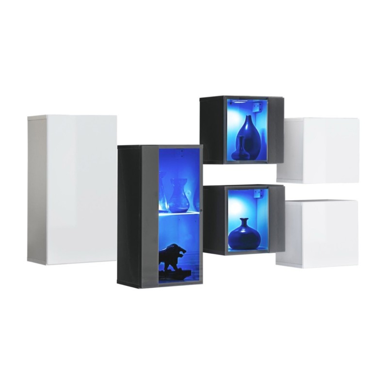 Ensemble meubles de salon SWITCH SBIV design. Coloris blanc et gris.