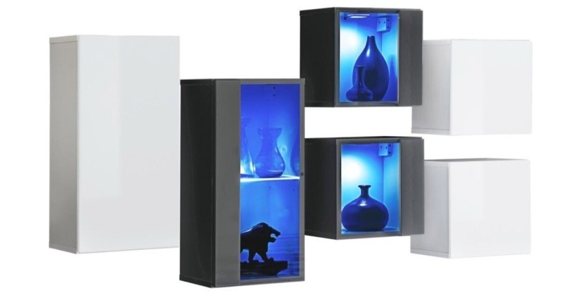 Ensemble meubles de salon SWITCH SBIV design. Coloris blanc et gris.