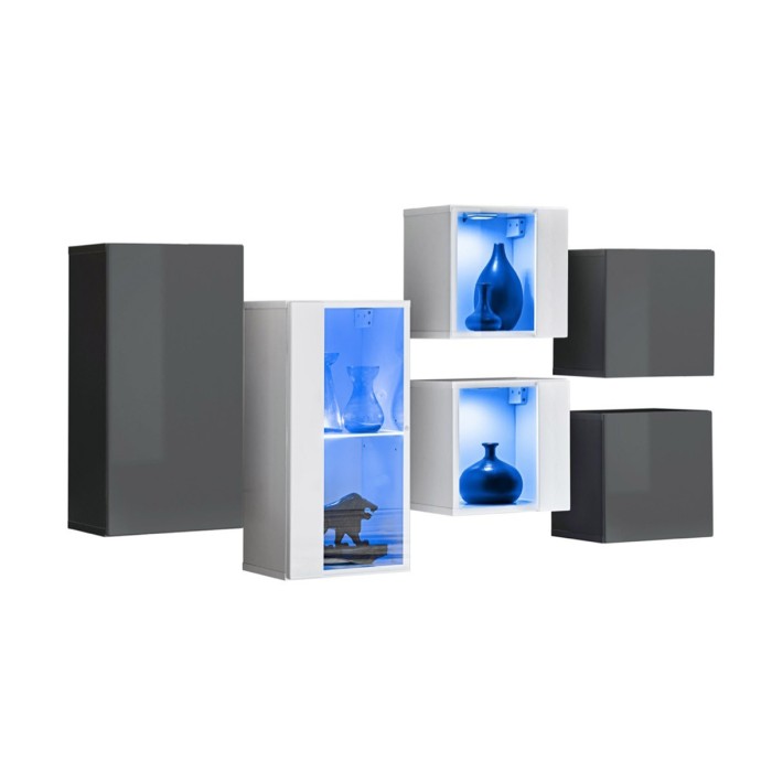 Ensemble meubles de salon SWITCH SBIV design. Coloris gris et blanc.