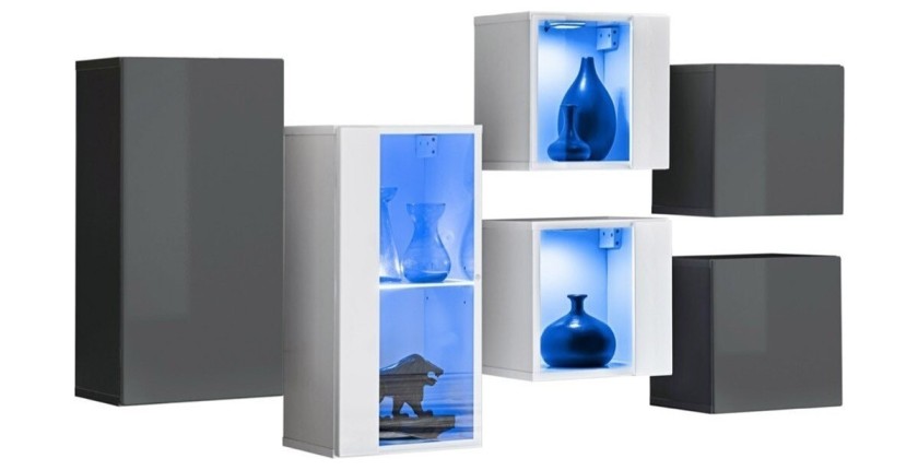 Ensemble meubles de salon SWITCH SBIV design. Coloris gris et blanc.